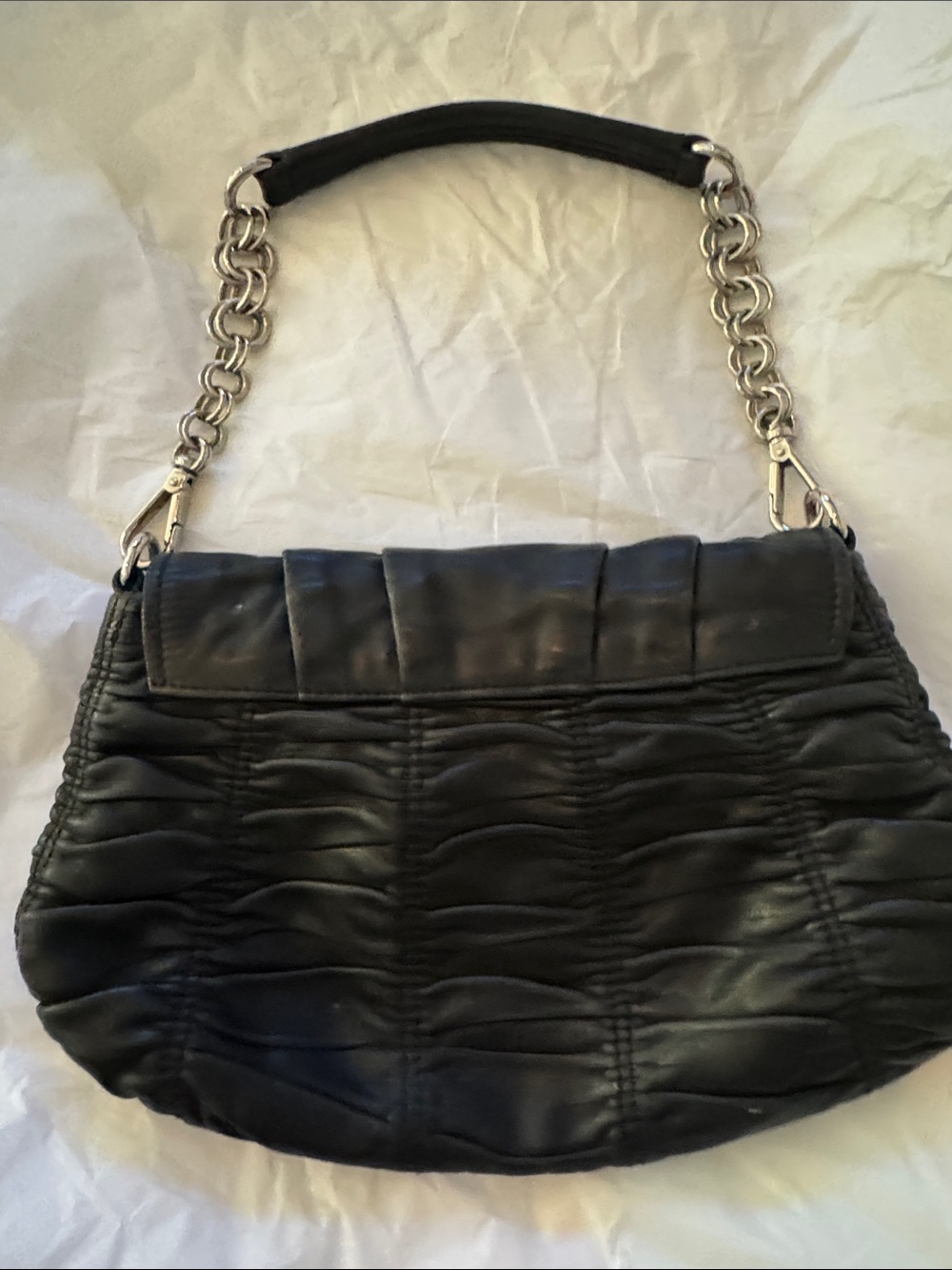 Prada Black Leather Shoulder Bag with Silver Chain - Picture 2 of 11